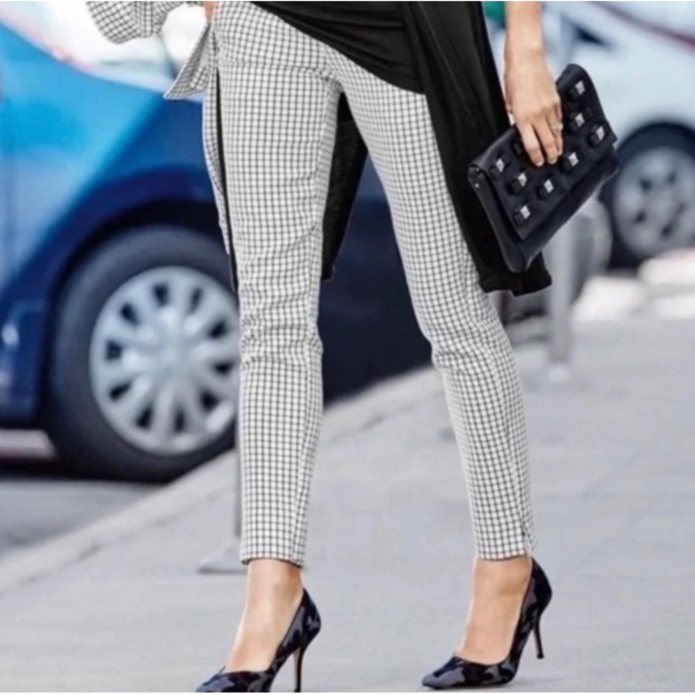 Cabi Windowpane Plaid Trousers Black White 3203 Size 2 - Picture 2 of 13